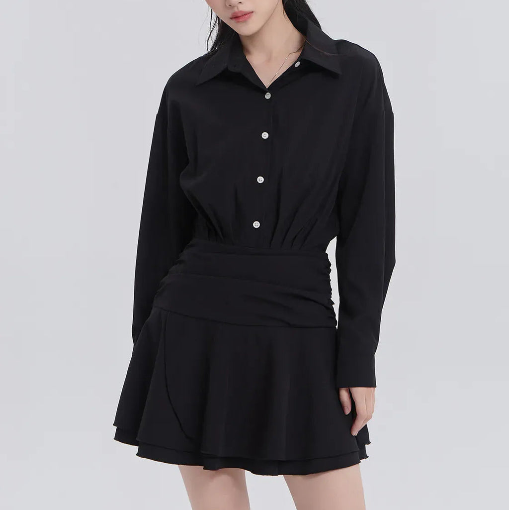 Women's black long sleeve shirt dress