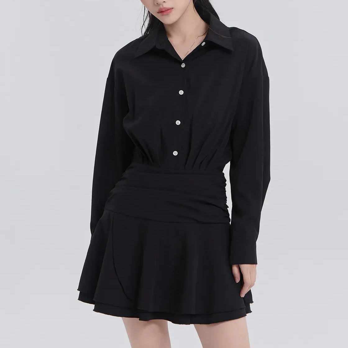 Women's black long sleeve shirt dress