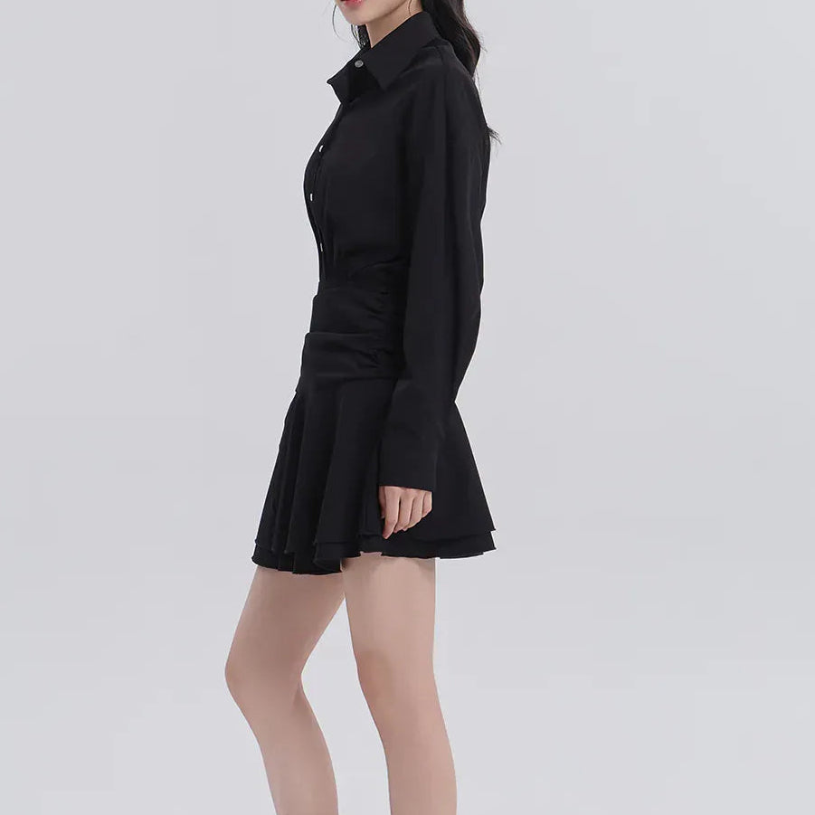 Women's black long sleeve shirt dress