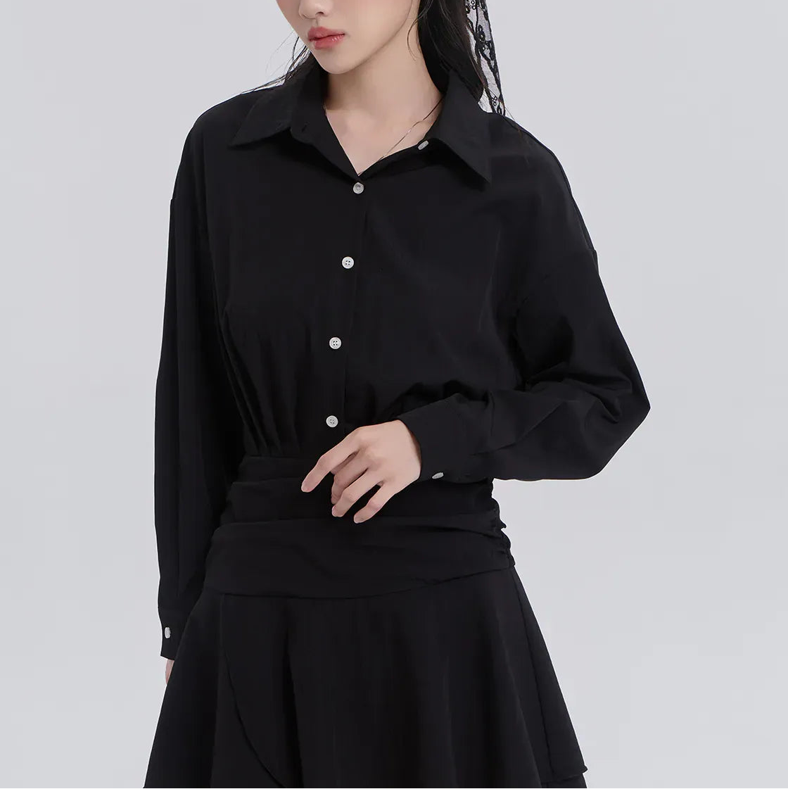 Women's black long sleeve shirt dress