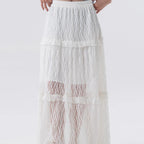 Women's elastic waist tiered lace skirt