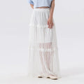 Women's elastic waist tiered lace skirt