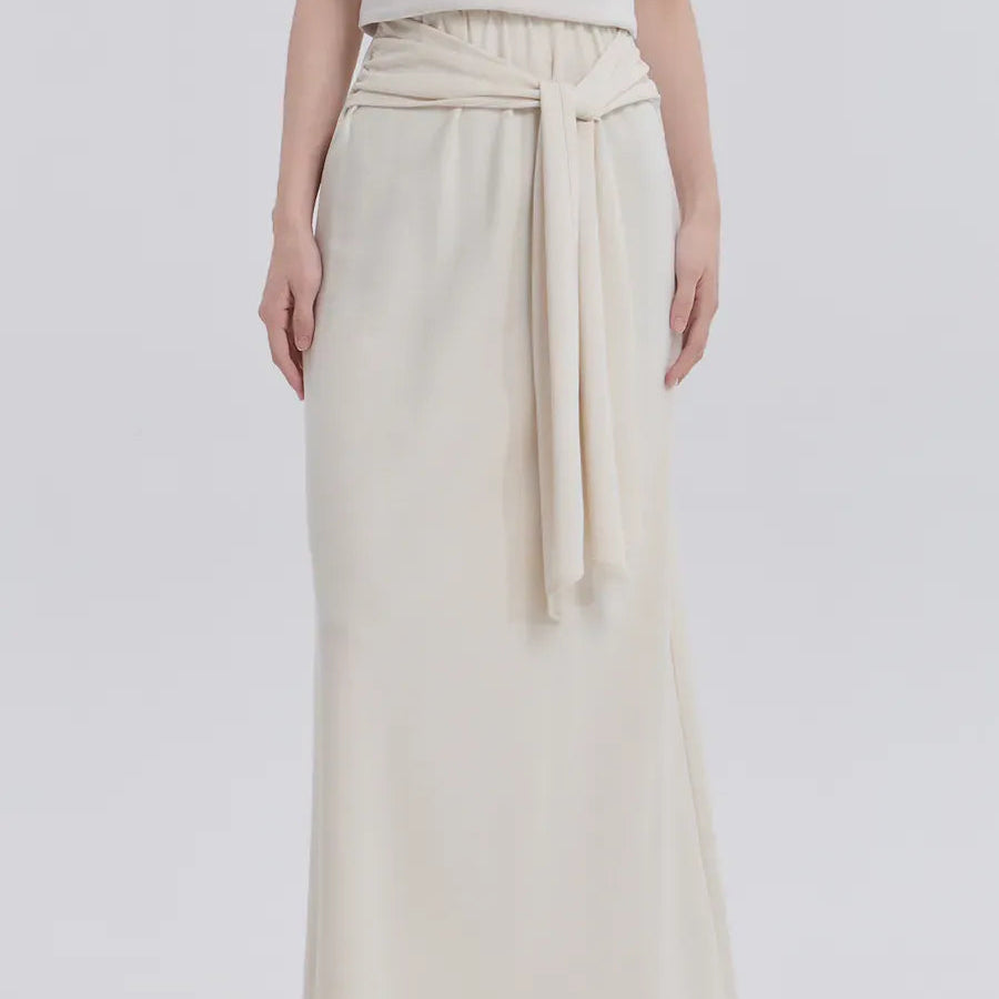 Women's elastic waist wrap style maxi skirt