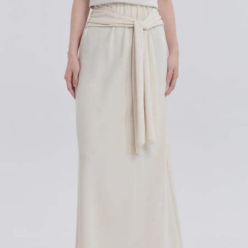 Women's elastic waist wrap style maxi skirt