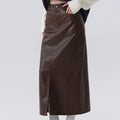 Women's faux leather skirt with side slit