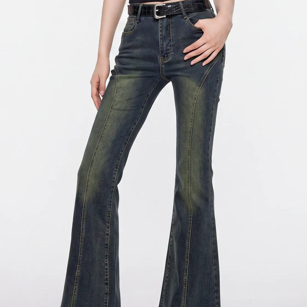 Women's high waisted slim fit kick flare jeans