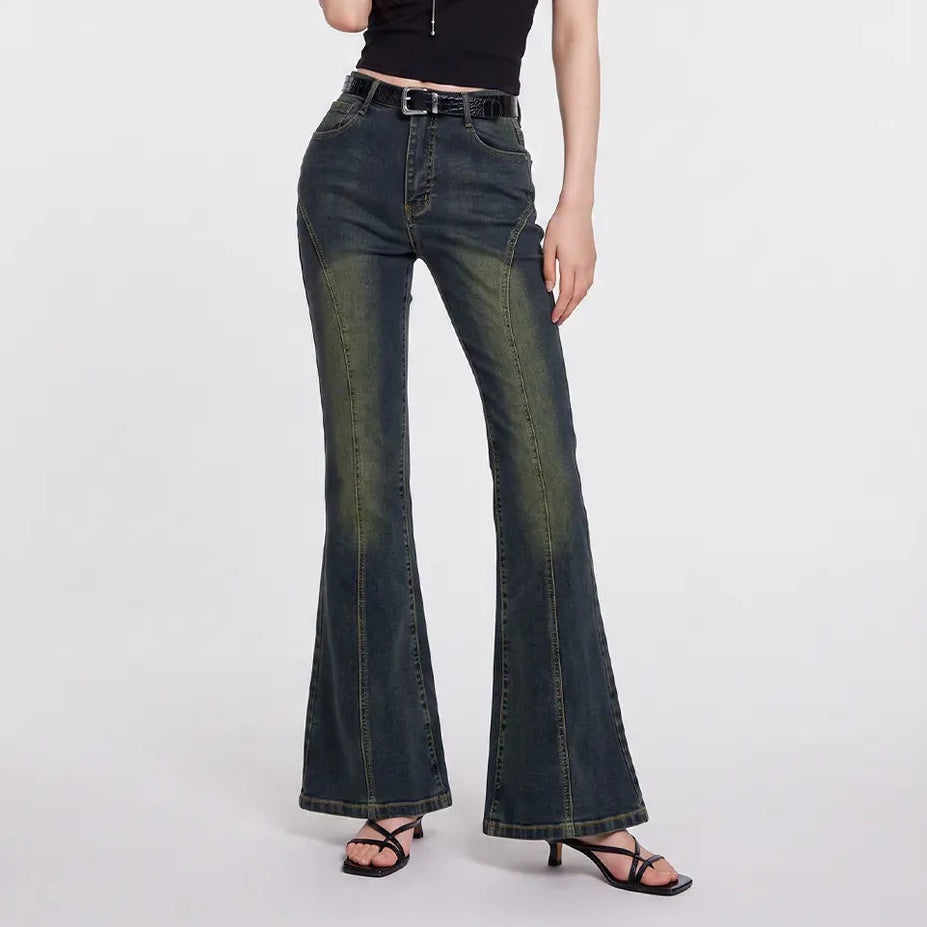 Women's high waisted slim fit kick flare jeans