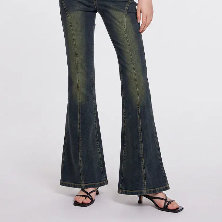 Women's high waisted slim fit kick flare jeans